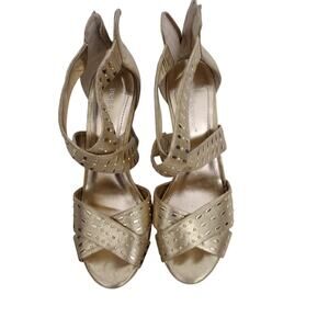 BCBGeneration Shoes Womens Size 8 Gold Strappy Platform Heel Sandals Party